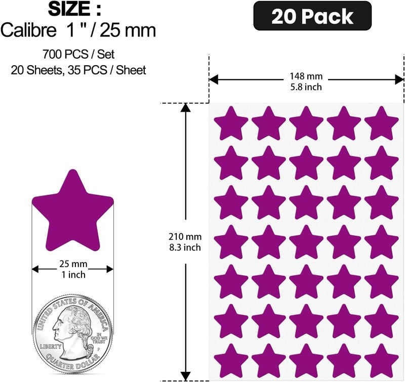 FINDAT Purple Star Stickers 1 Inch Vinyl Kids Reward Sticker Adhesive Removable Waterproof Reusable Small Stars Labels for Children Student School Classroom Teacher Supplies 700 PCS - Image 2